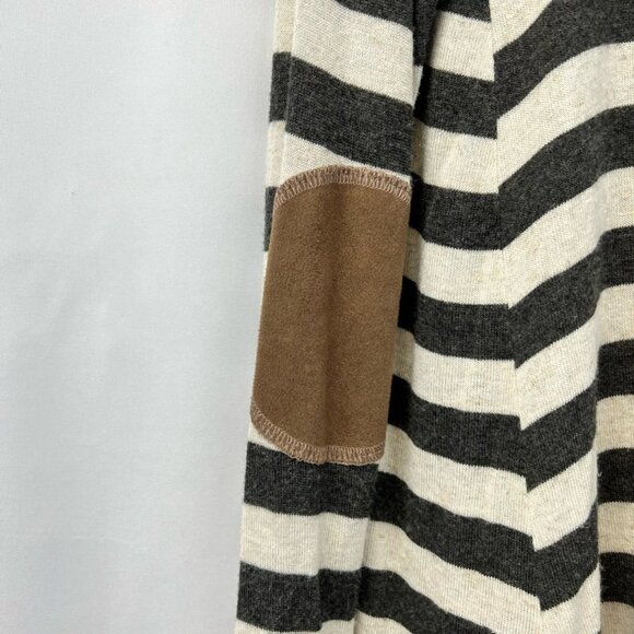Piacé Boutique Womens Open Cardigan Gray Stripe Long Sleeve Elbow Patch Small - Picture 7 of 11